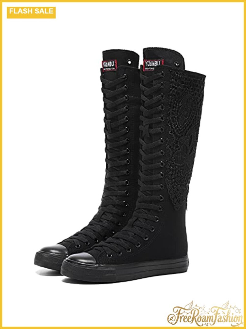 Canvas Knee-High Boots Lace-Up Zip Closure School Casual Shoes